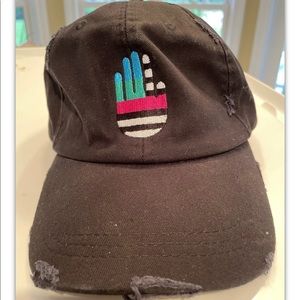 Hamsa Design Hat Peace & Love Graphic Hand Distressed Cotton Baseball Cap Black